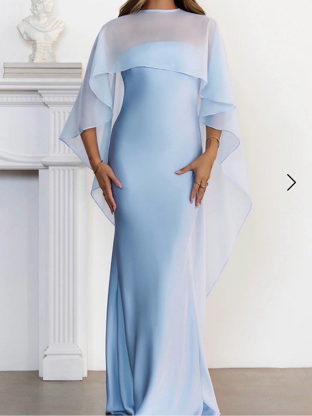 Hello Molly Sky Blue Maxi Gown with Sheer Cape Overlay